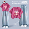 Hello Kitty女童夏季套裝2025新款洋氣女孩純棉短袖時尚愛心牛仔褲中大童夏裝 曬單實拍圖
