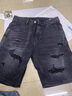 衣然呈品夏季新款懷舊寬松直筒牛仔短褲男破洞中褲復古休閑馬褲五分褲子男 黑色 L 【建議120-135斤】 曬單實(shí)拍圖