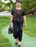 俞兆林（YUZHAOLIN）中老年女裝套裝奶奶裝短袖T恤胖媽媽兩件套夏季太太加肥大碼衣服 大花套裝 6XL 6XL 建議170-185左右 曬單實拍圖