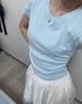 斤慕V領(lǐng)正肩短袖t恤女 2025新款女裝褶皺修身顯瘦純色百搭上衣短袖 藍色 XL 建議108-120斤 曬單實拍圖