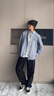 哈吉斯（HAZZYS）男裝 通勤純棉長(cháng)袖襯衫ASCZK1CAI45 藏青色NV XL（180/100A50） 曬單實(shí)拍圖