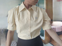 茵曼通勤壓褶泡泡袖全棉襯衫夏季女裝翻領(lǐng)刺繡襯衣上衣 嫩黃色  M 曬單實(shí)拍圖