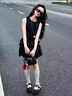 女童裙子高級感夏韓系黑色連衣裙兒童女孩背心蛋糕裙夏季2025新款 黑色 140 曬單實拍圖