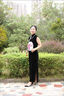 高端黑色金絲絨無袖長款旗袍新款2025新款女形體走秀舞臺演出服夏 黑色---無袖 M 曬單實拍圖