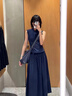 西兒新中式立領(lǐng)背心半身裙套裝女2025新款夏季法式高級感顯瘦兩件套 藏青色（上衣+半裙） 曬單實(shí)拍圖