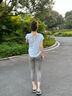 韓國瀾女士夏季涼感速干圓領(lǐng)T恤女大碼寬松透氣瑜伽服短袖上衣 TX06皎潔白(背部圓擺) L 曬單實(shí)拍圖