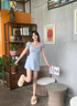 棉致法式方領(lǐng)連衣裙子女夏季2025年新款感小個(gè)子絕美氣質(zhì)顯瘦短裙 藍(lán)色連衣裙  L 建議100-115斤 曬單實(shí)拍圖