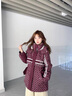 鴨鴨中長(zhǎng)款羽絨服女士2025年冬季新款潮流撞色連帽收腰顯瘦派克服外套 粉色 M 曬單實(shí)拍圖