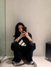 浪莎歐棉絨工裝褲女春秋季高腰顯瘦直筒休閑褲女加絨保暖戶外運(yùn)動(dòng)褲女 黑色-春秋款 L (適合110-125斤) 曬單實(shí)拍圖