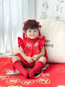 優(yōu)奇周歲禮服女寶寶夏季紅色旗袍嬰兒百天一周歲冠衣滿月衣服唐裝裙子 錦上添花+發(fā)帶 80cm 曬單實(shí)拍圖