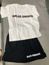 FIDQIOG男童夏裝韓版字母印花短袖短褲兩件套寶寶痞帥 白色 套裝上衣+褲子(主圖款) 160 cm 曬單實拍圖