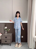 惠娜姿睡衣女夏季冰絲薄款短袖長(zhǎng)褲韓版可愛夏天仿真絲綢休閑家居服媽媽 2790藍(lán)色 L 曬單實(shí)拍圖