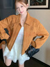 RHUDE FOG品牌女裝美拉德短外套女2025春秋新款精致花朵鏤空刺繡麂皮絨翻領(lǐng) 焦糖色 M 曬單實(shí)拍圖