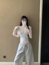 LDBE辣妹純欲風(fēng)方領(lǐng)系帶短袖t恤女夏季修身顯瘦設(shè)計(jì)感獨(dú)特漂亮上衣服 白色 M 【90-110斤】 曬單實(shí)拍圖