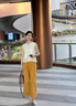 艾美琦美（AIMEIQIMEI）休閑褲女2025年小個(gè)子衣服女裝夏季新款氣質(zhì)顯瘦闊腿褲套裝兩件套 米色上衣+黃色褲子 L 曬單實(shí)拍圖
