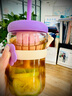 收米新款可愛(ài)馬卡龍冷萃玻璃杯吸管杯茶水分離便攜杯子簡(jiǎn)約夏季花茶杯 紫色【花茶杯+茶漏】 401-500ml 曬單實(shí)拍圖