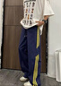 魯雅爾美式三條杠速干褲子男夏季薄款cleanfit運(yùn)動褲高街垂感闊腿休閑褲 藏青色 XL 曬單實(shí)拍圖