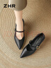 ZHR瑪麗珍女鞋尖頭夏季單鞋女淺口粗跟一字帶鞋子女 BL379F 黑色  36 曬單實(shí)拍圖
