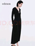 edition【P系列】edition三醋酸連衣裙女夏新款高級(jí)感立裁小黑裙長(zhǎng)裙 黑色 XS (155) 曬單實(shí)拍圖