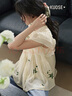 闊色（kuose）刺繡飛袖雪紡衫寬松娃娃衫小衫2025夏季新款女襯衫短款上衣 米杏色 S 曬單實(shí)拍圖
