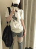 美式正肩潮流短袖t恤女夏季新款吉他印花復(fù)古高街修身顯瘦上衣服 白色 M 曬單實(shí)拍圖