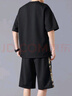 貓人（MiiOW）冰絲休閑套裝男夏季運動(dòng)短褲寬松短袖t恤潮流百搭兩件套 02黑色【冰絲套裝】 3XL 曬單實(shí)拍圖