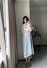 旻勝 假兩件蕾絲孕婦裝連衣裙外穿夏季韓版寬松時(shí)尚微胖大碼生日禮物 藍(lán)色XL【建議125-140斤】 曬單實(shí)拍圖