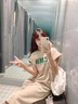 妤遇（YUUZYUUS）品牌女裝短袖連衣裙女2025夏季新款韓版寬松顯瘦休閑圓領(lǐng)字母印花 米白色 M 曬單實(shí)拍圖