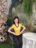黃色V領(lǐng)條紋正肩潮流短袖t恤女夏季2025新款美式修身短款體恤上衣 黃色 M 曬單實(shí)拍圖