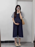 苒琦媽咪孕婦裝2025夏季減齡拼接假兩件寬松顯瘦氣質(zhì)中長款寬松圓領(lǐng)連衣裙 藏青色 L 曬單實(shí)拍圖