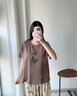 安之伴【巨涼感】家居睡衣女款夏季純棉休閑寬松短袖可外穿帶胸墊套裝 橡子褐 M 曬單實拍圖