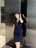 伊婭莎短袖西裝套裝女夏季珠寶店金店銷售職業(yè)正裝服務(wù)員禮儀收銀工作服 藏青色外套+短裙 XL 建議110-120斤 曬單實(shí)拍圖