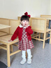 G.DUCKKIDS小黃鴨童裝女童連衣裙套裝秋裝新款中小童春秋季開(kāi)衫百褶裙套裙子 紅色 120 適合110-120cm年齡6-7歲 曬單實(shí)拍圖