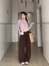黛芮婷美式棕咖色闊腿牛仔褲女春秋款大碼胖mm高腰寬松顯瘦小個子直筒褲 棕咖色 小個子版 M 【建議90-100斤】 曬單實(shí)拍圖