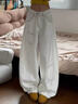 燦圖美式復古彎刀牛仔褲女夏季新款小個(gè)子寬松顯瘦高腰工裝闊腿長(cháng)褲 白色 M 【建議105-120斤】 曬單實(shí)拍圖