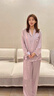 珊目爾（SMR）【重磅可外穿】真絲睡衣男女長(cháng)袖兩件套情侶款6A級100%桑蠶絲套裝 藕粉色紅邊【女款】 L 曬單實(shí)拍圖