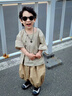 FIDQIOG品牌男童夏裝新款純棉襯衫兩件套短袖衣服 卡其色 120 cm 曬單實(shí)拍圖