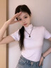 山朵棉半高領(lǐng)純棉短袖t恤女夏黑色打底衫2025新款百搭修身顯瘦正肩上衣 白色 L 曬單實(shí)拍圖