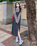 SNYDER WEAR2025新款女套裝不規則開(kāi)叉簡(jiǎn)約寬松背帶長(cháng)裙條紋休閑時(shí)尚上衣兩件 兩件套 上衣+裙子 S 建議70-90斤 曬單實(shí)拍圖