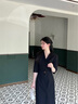 法莎羅兒（FASLOV）夏季連衣女裙氣質(zhì)女神范西裝裙高級(jí)感職場(chǎng)主持人正裝美容院工作服 藍(lán)色(七分袖連衣裙) M 曬單實(shí)拍圖
