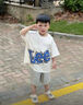 LEE KIDS男童套裝2025夏季新款兒童時(shí)尚短袖T恤短褲兩件裝男大童五分褲潮 白灰/LE長字藍(lán)右肩K 120 曬單實(shí)拍圖