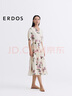 ERDOS【絲棉混紡】25春夏氣質V領印花系帶A字女中長裙連衣裙 香草白 XL 175/92A 曬單實拍圖