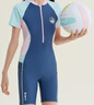 李寧（LI-NING）青少年泳衣女童連體短袖五分泳鏡泳帽專(zhuān)業(yè)訓練游泳套裝25-03藍170 曬單實(shí)拍圖
