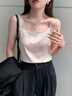 雅鹿仿真絲吊帶背心女2024新款夏白色西裝內搭打底衫黑色冰絲上衣 NSMLZ-白色【平口款】 L (100-120斤) 曬單實(shí)拍圖