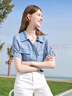 百圖betu女裝2025夏季新款襯衫萊賽爾天絲涼感牛仔短袖上衣女2505X17 牛仔色 M 曬單實(shí)拍圖