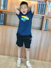 安踏（ANTA）男童夏裝運動(dòng)套裝旗艦兒童速干短袖短褲大童童裝白色T恤 藍/黑2 針織褲 150 cm 曬單實(shí)拍圖