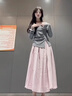 夏雨瑤韓系穿搭套裝女25春夏季學(xué)院風(fēng)獨(dú)特絕美小香風(fēng)一整套上衣半身裙女 灰色上衣+粉色裙子【套裝】 溫柔法式高級(jí)感學(xué)院風(fēng) M 【建議90-110斤】 曬單實(shí)拍圖