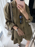 MARIUS雨露麻系列 “流浪詩(shī)人”地中海風(fēng)單排扣落肩廓形西裝通勤外套 綠色【亞麻寬松小領(lǐng)西裝】 M 曬單實(shí)拍圖