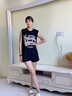 嵐朵蘭甜辣妹T恤女小眾無袖背心女夏季美式復(fù)古黑色寬松體恤上衣女 黑色 XL 120-135斤 曬單實拍圖