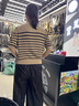 哥弟真的好（GIRDEAR）女裝條紋拼色V領(lǐng)泡泡短袖針織開衫女A400898 卡其 L (4碼) 曬單實拍圖